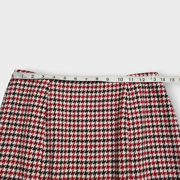 Talbots Wool Red Black Houndstooth Flare Pleat Midi Skirt Sz 4 Retro Rockabilly - Picture 10 of 13